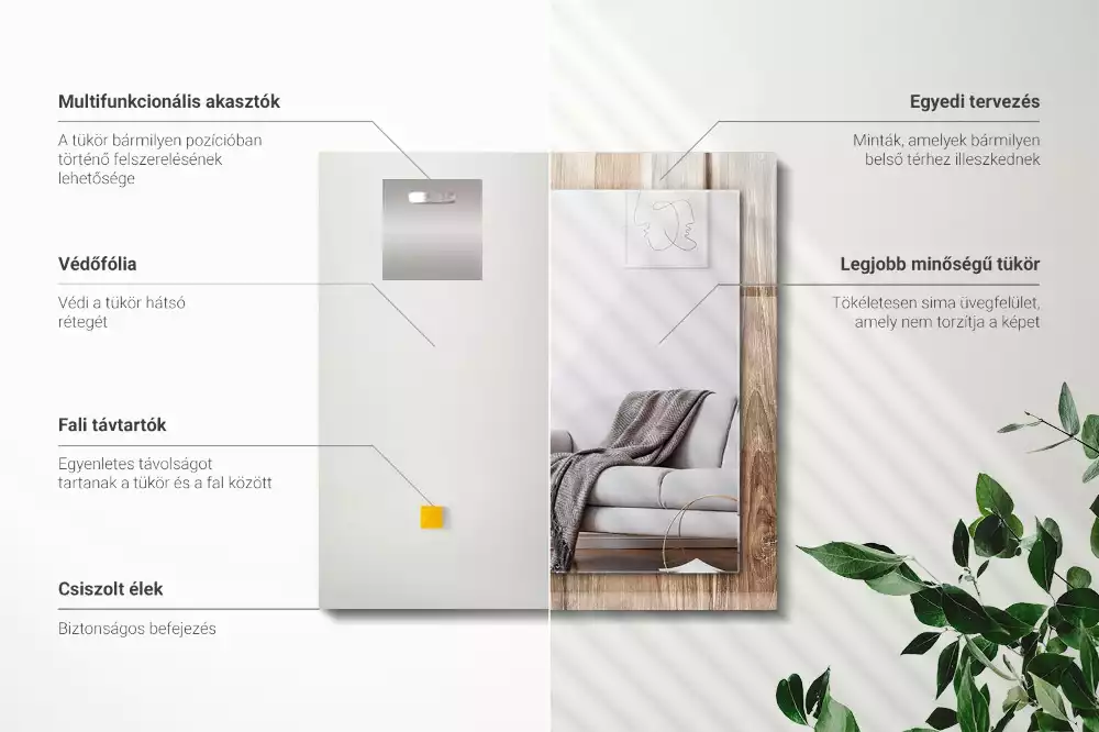 Rechthoekige spiegel met bedrukte lijst Houten vloerplanken