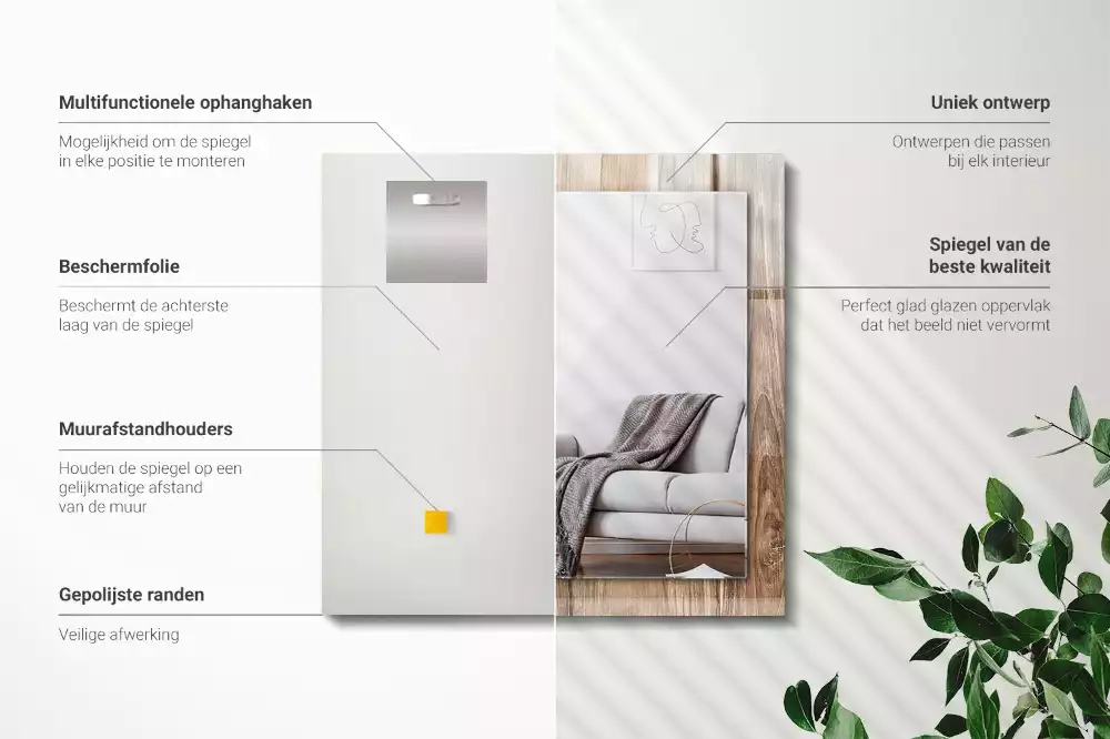 Rechthoekige spiegel met bedrukte lijst Houten vloerplanken