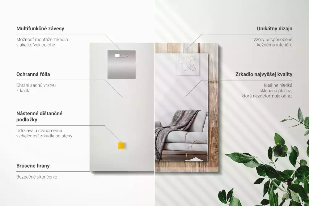 Rechthoekige spiegel met bedrukte lijst Houten vloerplanken