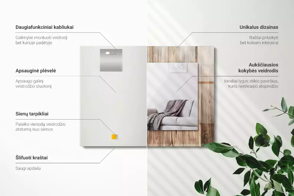 Rechthoekige spiegel met bedrukte lijst Houten vloerplanken