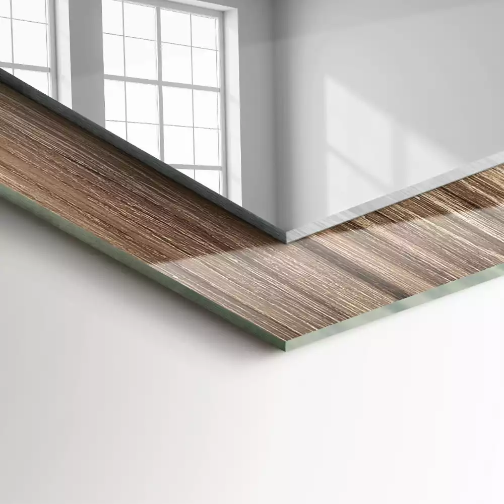 Rechthoekige spiegel met bedrukte lijst Houten vloerplanken