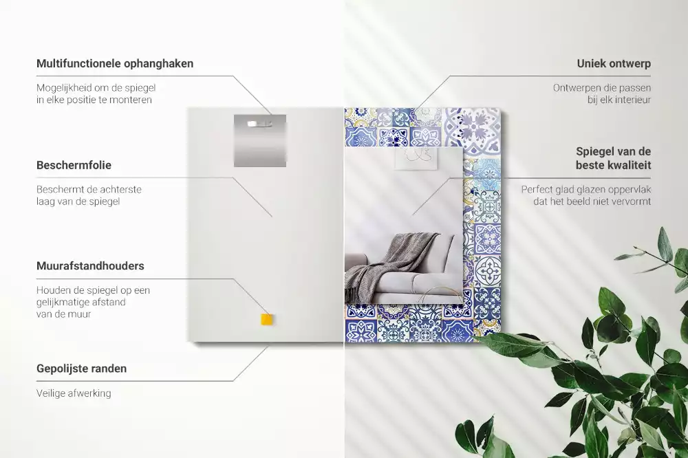 Rechthoekige spiegel met decoratie Kleurrijke mozaïektegels
