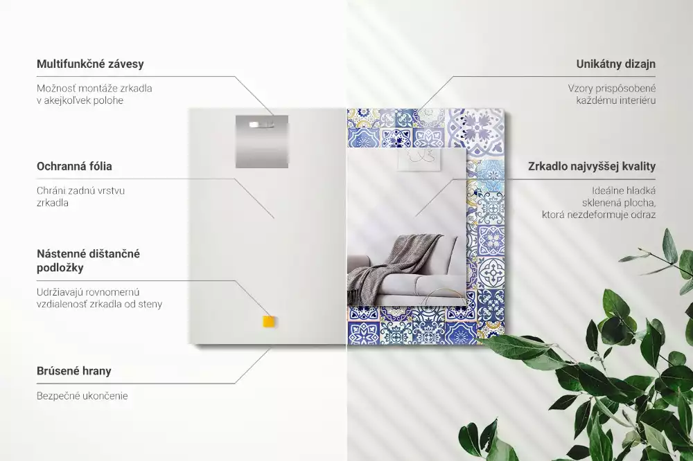 Rechthoekige spiegel met decoratie Kleurrijke mozaïektegels