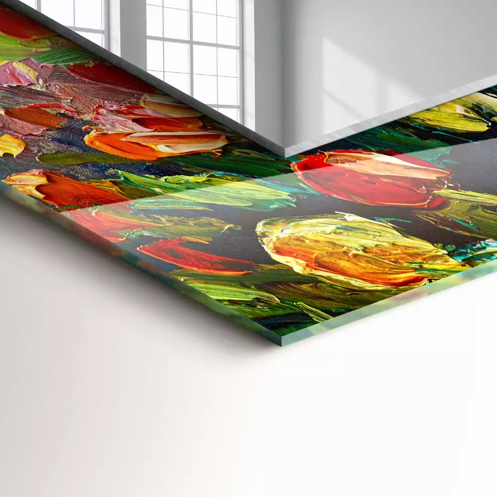 Rechthoekige spiegel lijst met print Tulpenveld