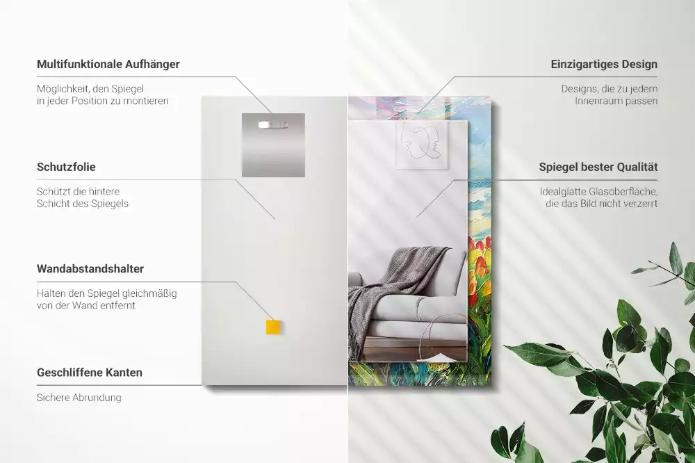 Rechthoekige spiegel lijst met print Tulpenveld