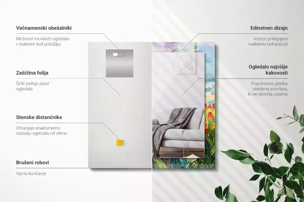 Rechthoekige spiegel lijst met print Tulpenveld