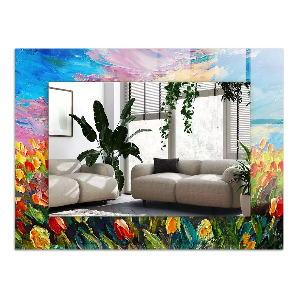 Rechthoekige spiegel lijst met print Tulpenveld