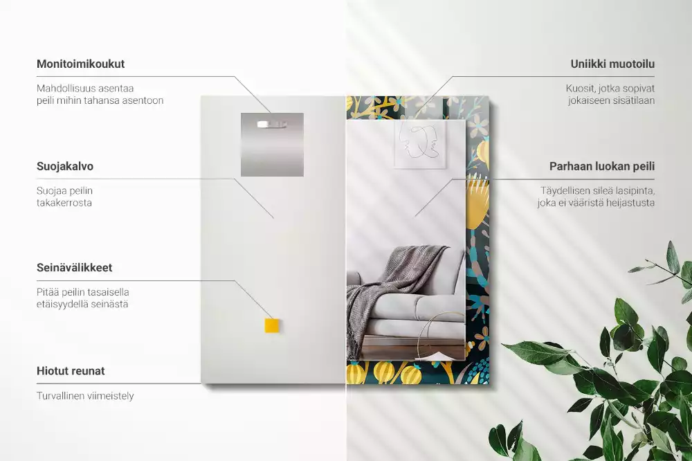 Bedrukte rechthoekige spiegel Bloemenbladeren patronen