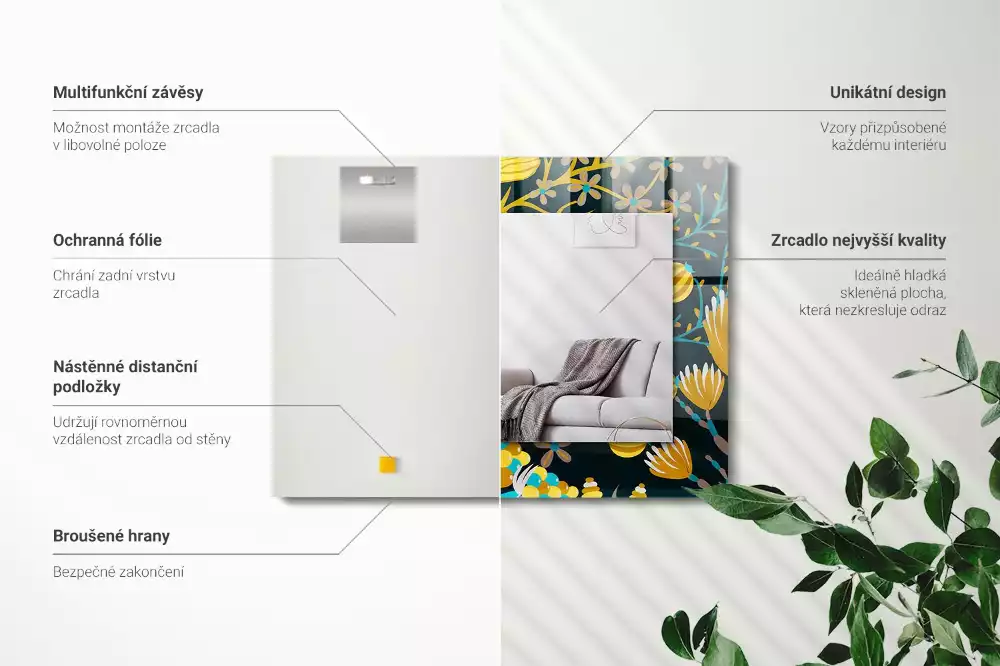 Bedrukte rechthoekige spiegel Bloemenbladeren patronen