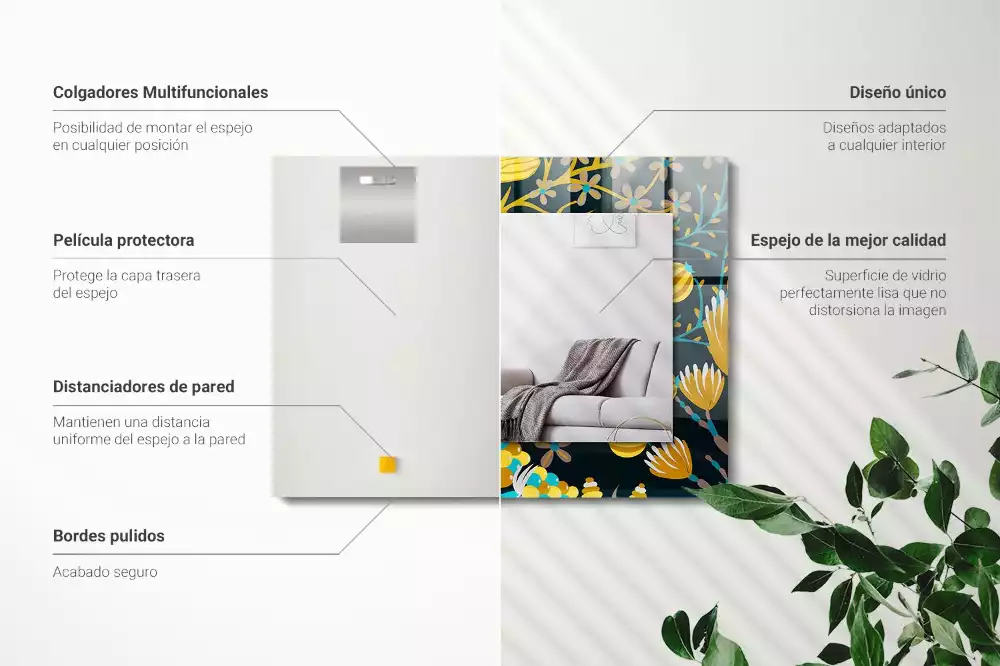 Bedrukte rechthoekige spiegel Bloemenbladeren patronen