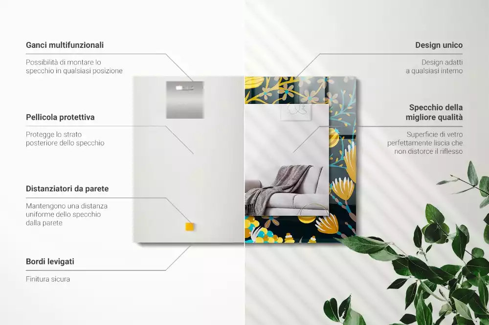 Bedrukte rechthoekige spiegel Bloemenbladeren patronen