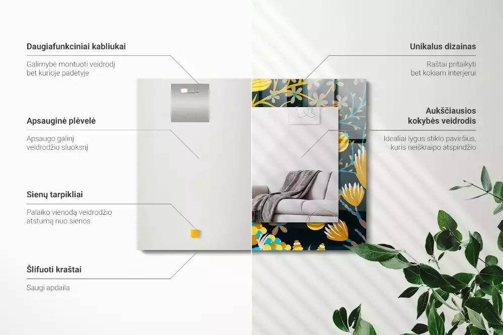 Bedrukte rechthoekige spiegel Bloemenbladeren patronen