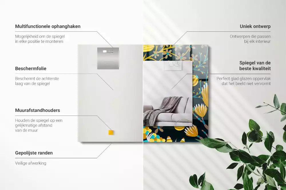 Bedrukte rechthoekige spiegel Bloemenbladeren patronen