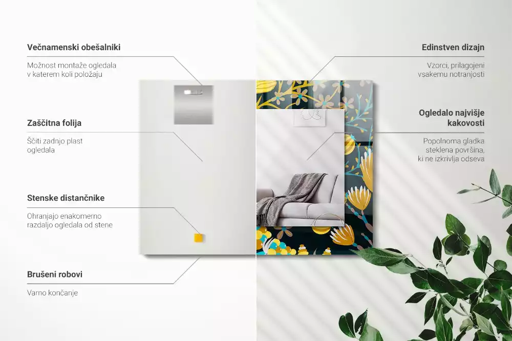 Bedrukte rechthoekige spiegel Bloemenbladeren patronen