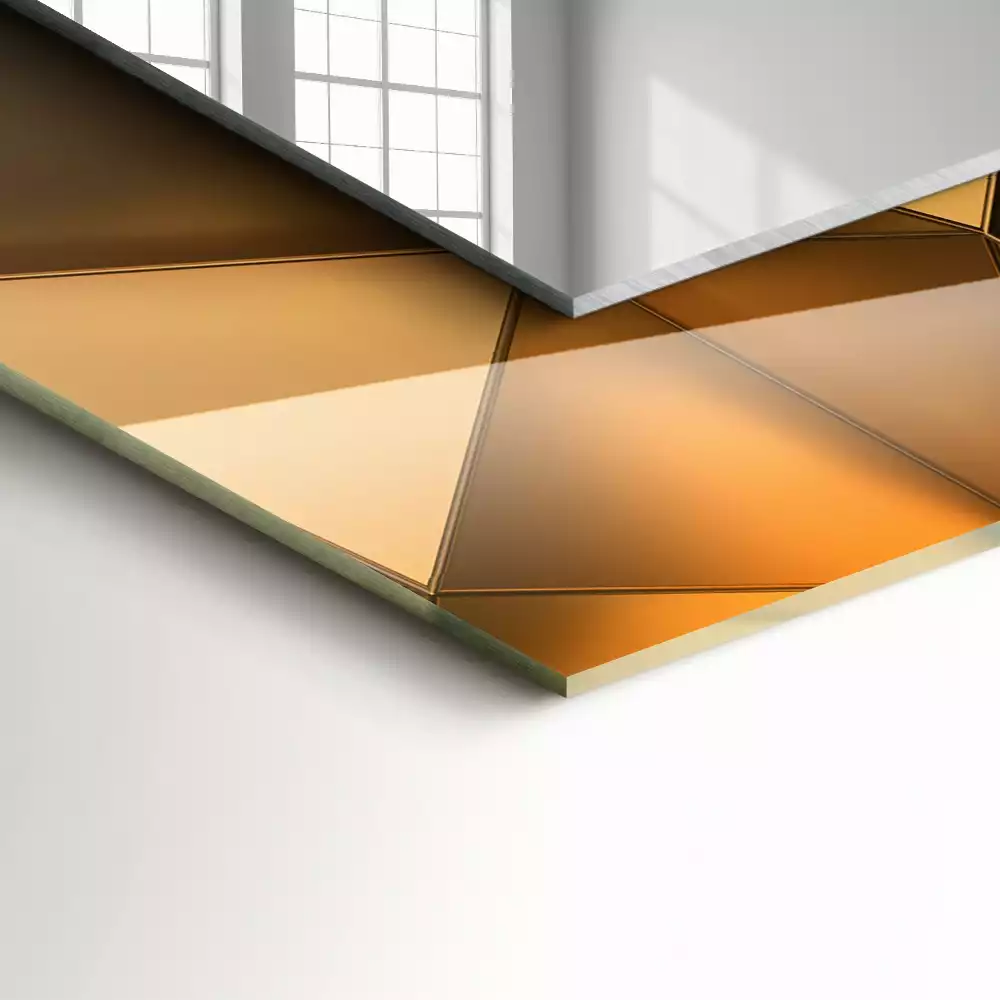 Rechthoekige spiegel met bedrukte lijst Gouden geometrische patronen