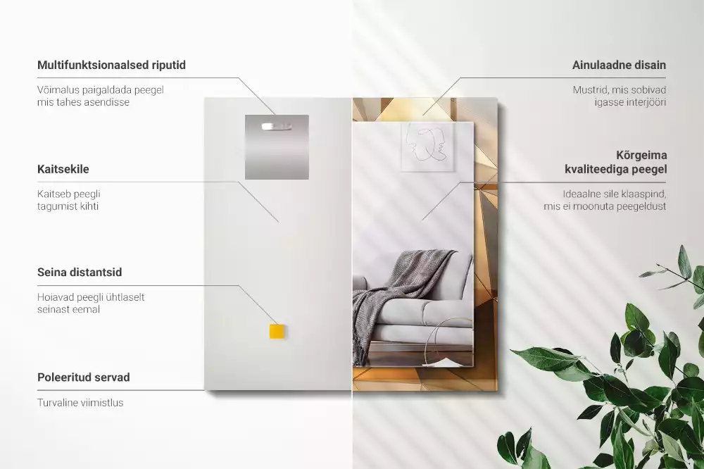 Rechthoekige spiegel met bedrukte lijst Gouden geometrische patronen