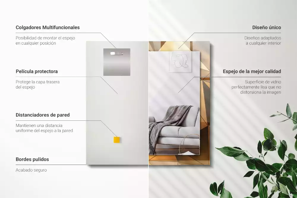 Rechthoekige spiegel met bedrukte lijst Gouden geometrische patronen