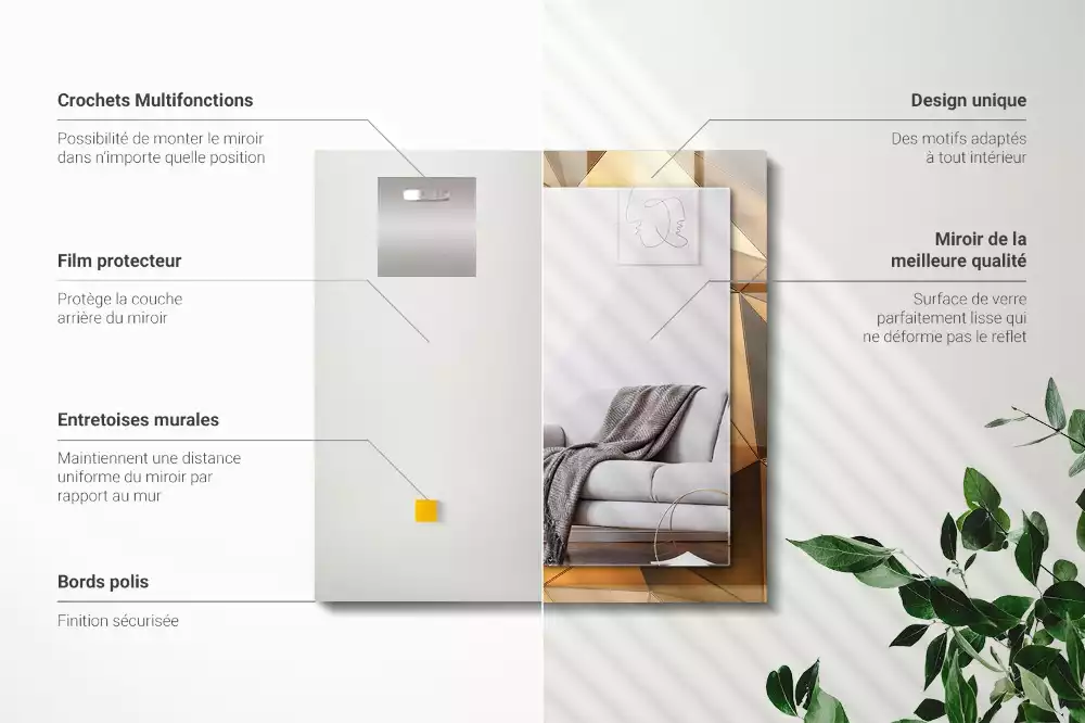 Rechthoekige spiegel met bedrukte lijst Gouden geometrische patronen