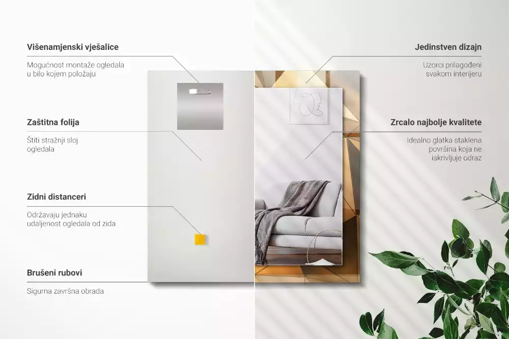 Rechthoekige spiegel met bedrukte lijst Gouden geometrische patronen