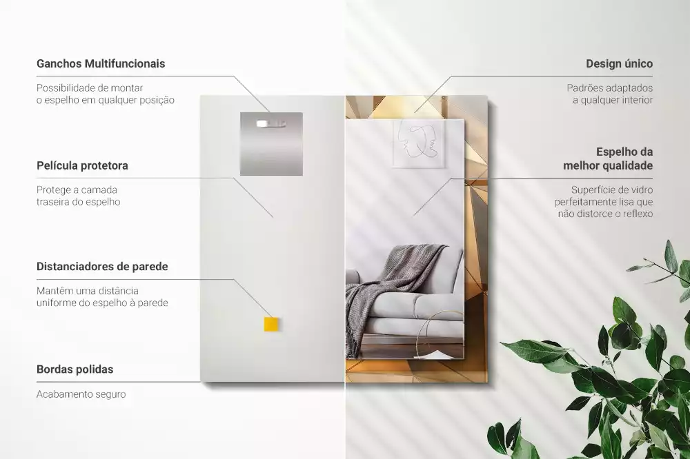 Rechthoekige spiegel met bedrukte lijst Gouden geometrische patronen