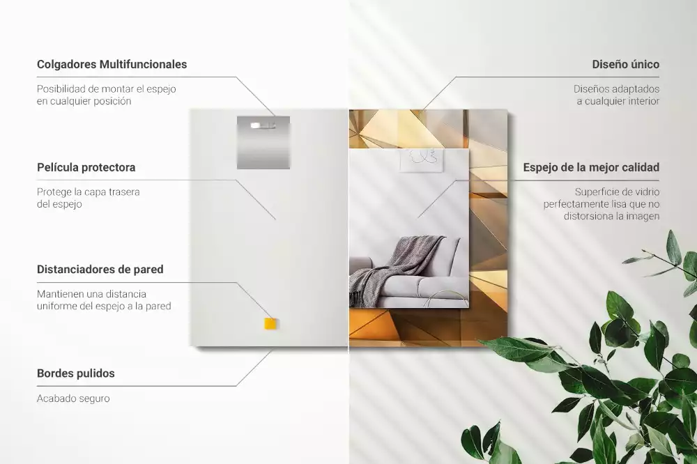 Rechthoekige spiegel met bedrukte lijst Gouden geometrische patronen