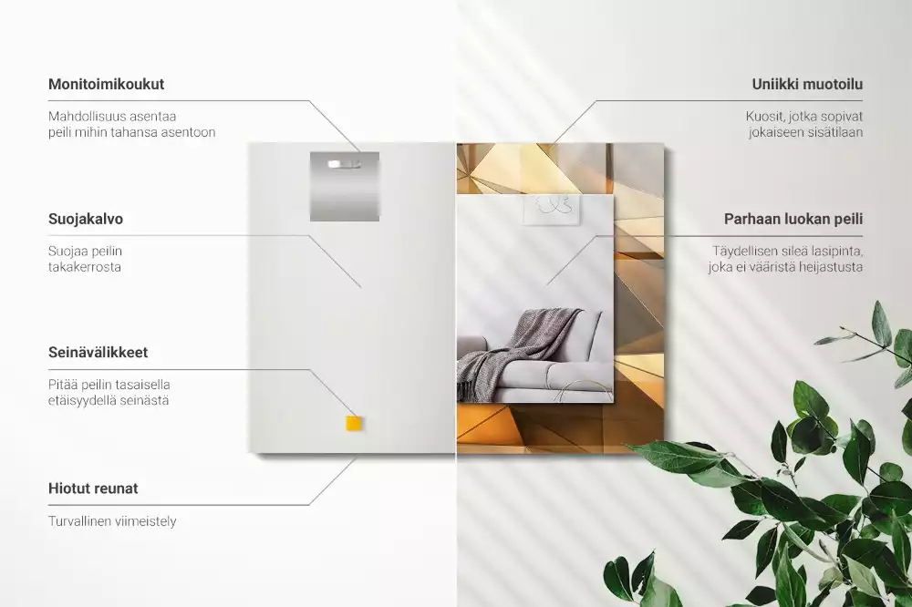 Rechthoekige spiegel met bedrukte lijst Gouden geometrische patronen