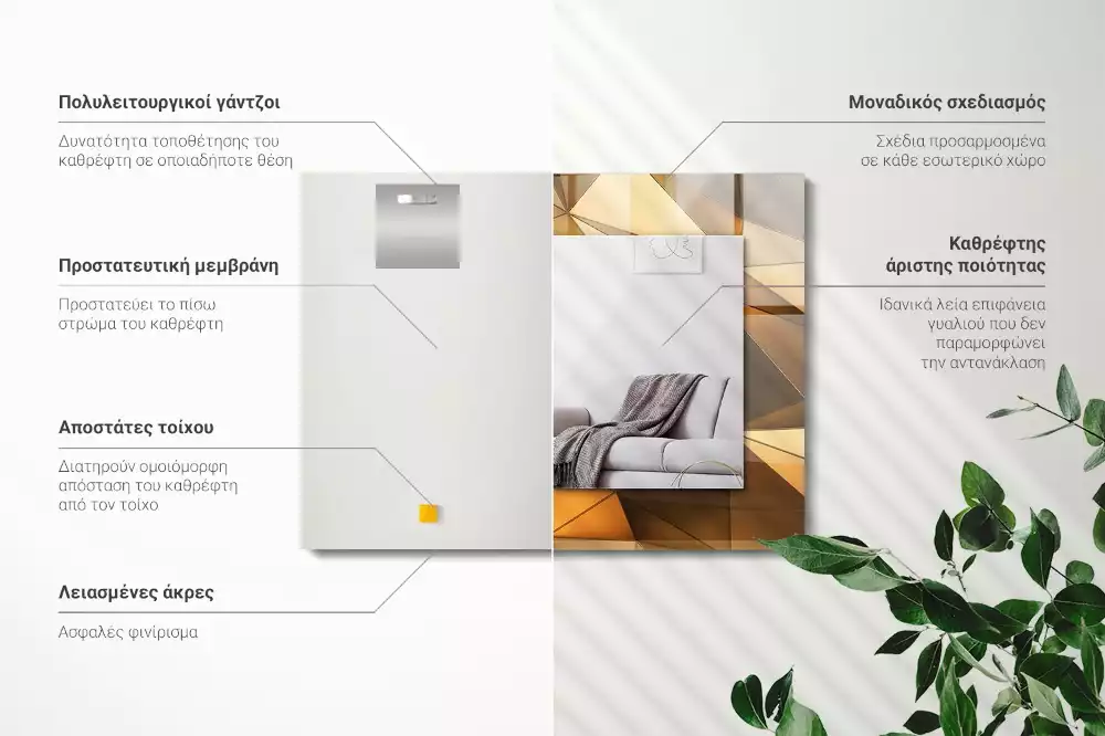 Rechthoekige spiegel met bedrukte lijst Gouden geometrische patronen