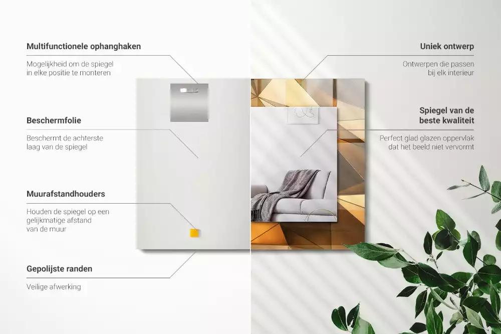 Rechthoekige spiegel met bedrukte lijst Gouden geometrische patronen