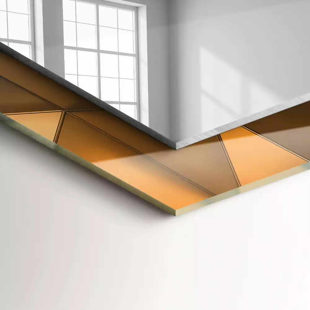Rechthoekige spiegel met bedrukte lijst Gouden geometrische patronen