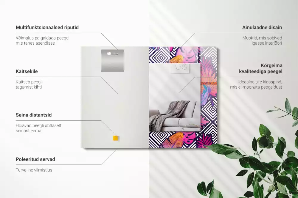 Rechthoekige spiegel met decoratie Kleurrijke tropische bladeren