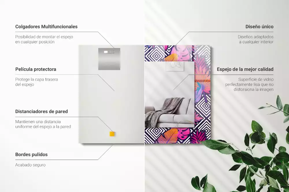 Rechthoekige spiegel met decoratie Kleurrijke tropische bladeren