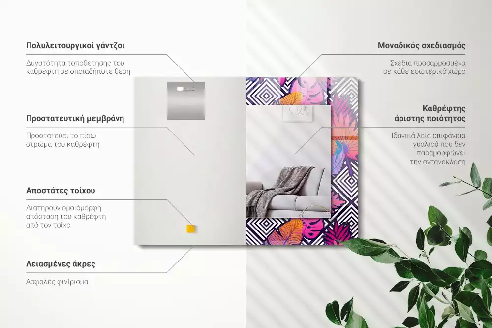 Rechthoekige spiegel met decoratie Kleurrijke tropische bladeren