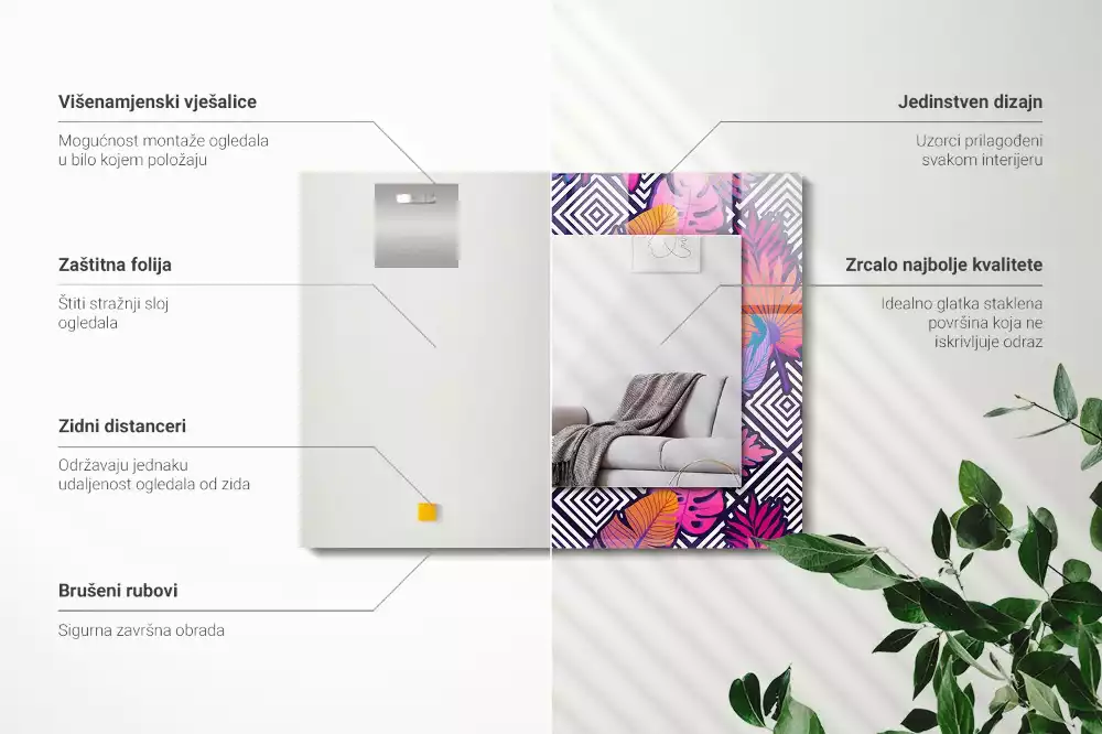 Rechthoekige spiegel met decoratie Kleurrijke tropische bladeren