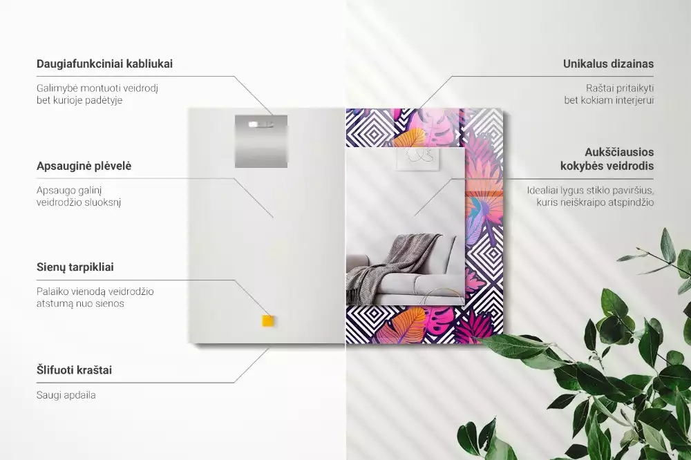 Rechthoekige spiegel met decoratie Kleurrijke tropische bladeren