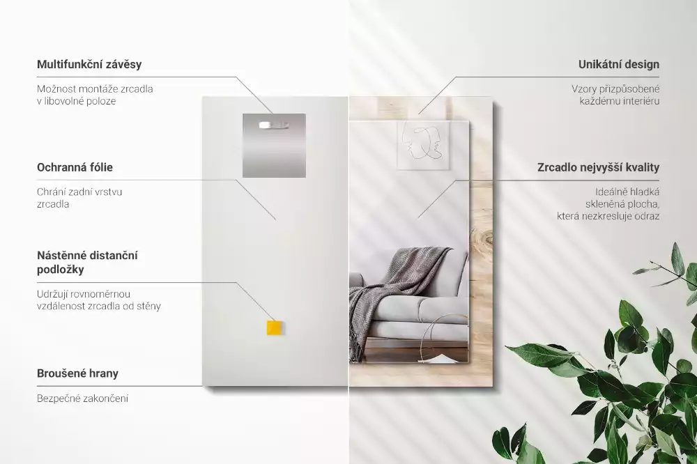 Rechthoekige spiegel lijst met print Hout met knoesten