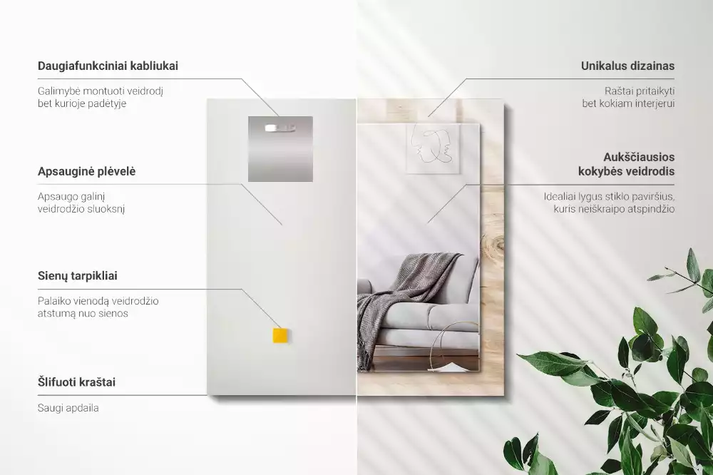 Rechthoekige spiegel lijst met print Hout met knoesten