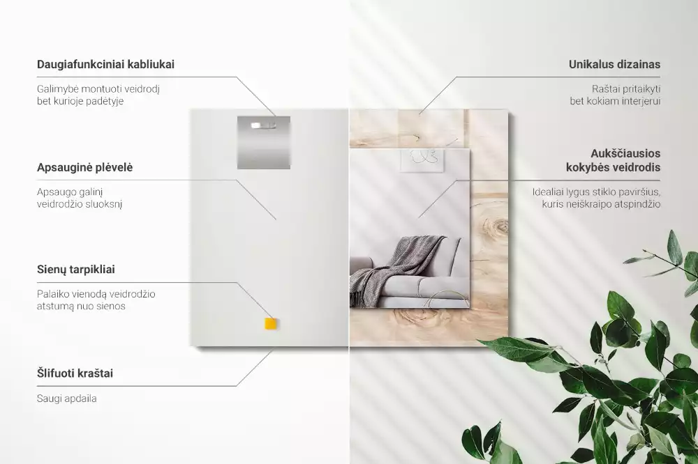 Rechthoekige spiegel lijst met print Hout met knoesten