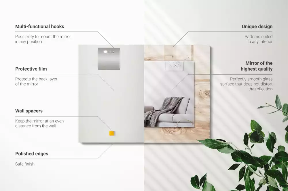 Rechthoekige spiegel lijst met print Hout met knoesten