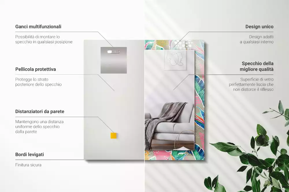 Bedrukte rechthoekige spiegel Bloemen en bladeren