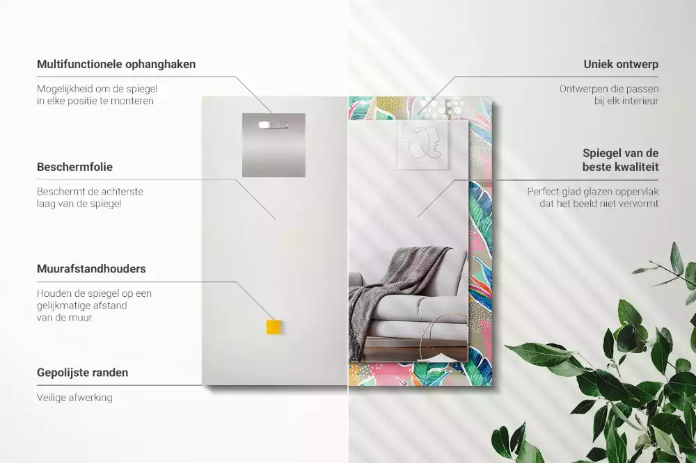 Bedrukte rechthoekige spiegel Bloemen en bladeren