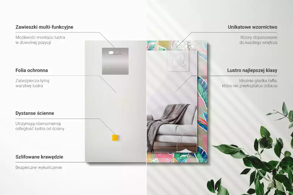 Bedrukte rechthoekige spiegel Bloemen en bladeren