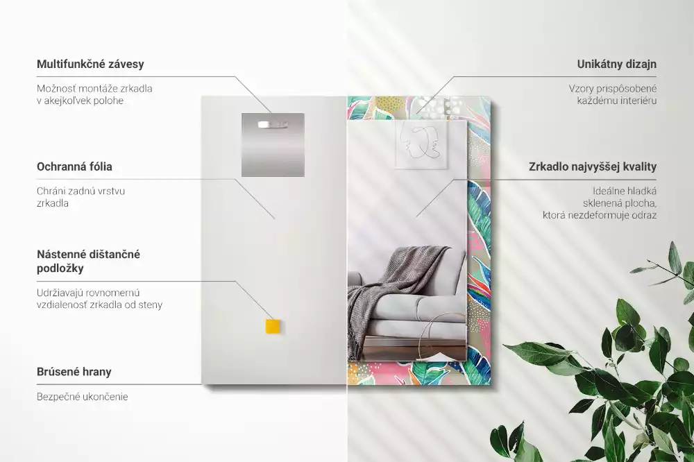 Bedrukte rechthoekige spiegel Bloemen en bladeren