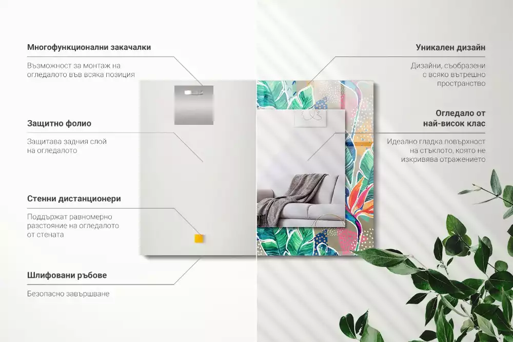 Bedrukte rechthoekige spiegel Bloemen en bladeren