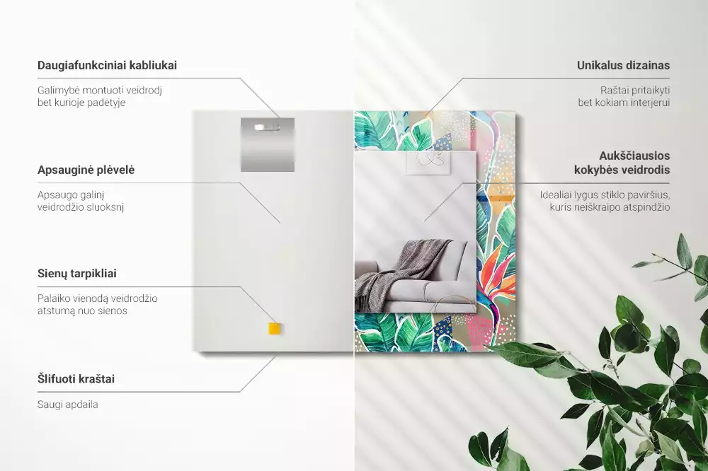 Bedrukte rechthoekige spiegel Bloemen en bladeren