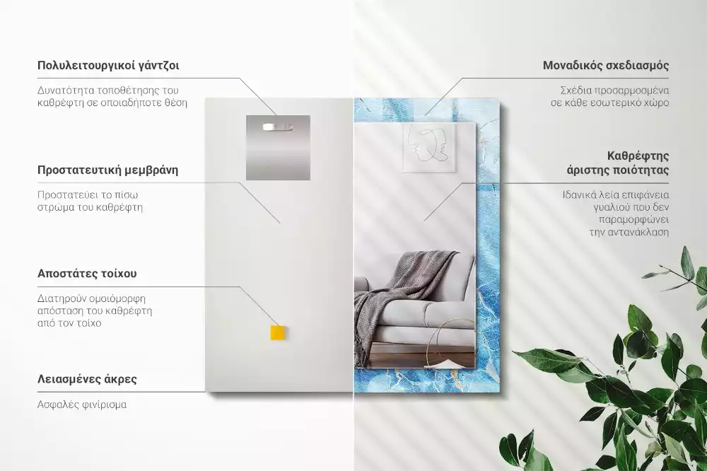 Rechthoekige spiegel met bedrukte lijst Blauw marmerpatroon