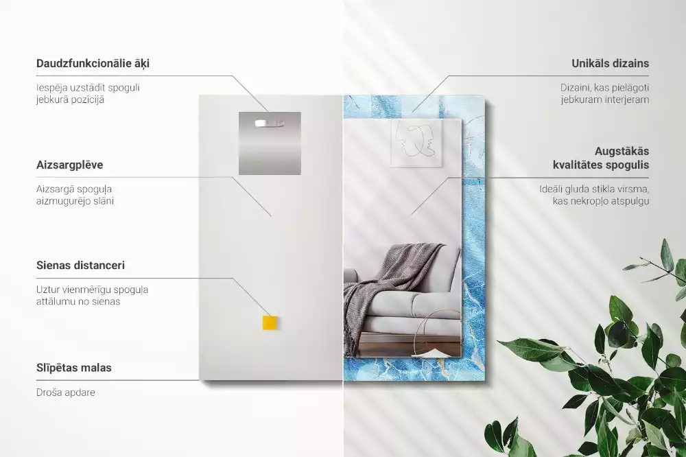 Rechthoekige spiegel met bedrukte lijst Blauw marmerpatroon