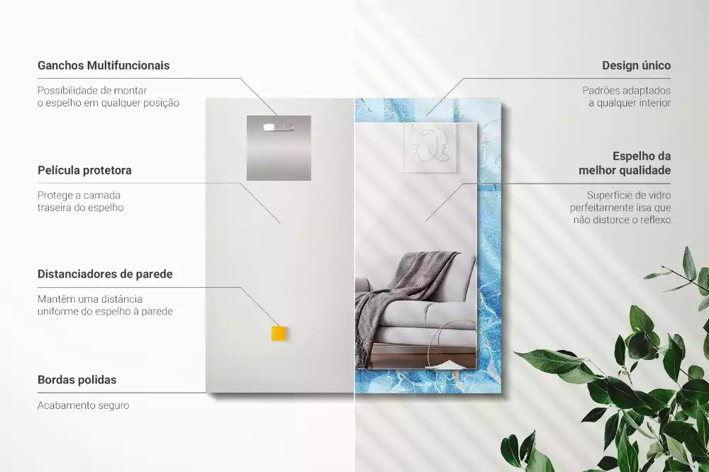 Rechthoekige spiegel met bedrukte lijst Blauw marmerpatroon