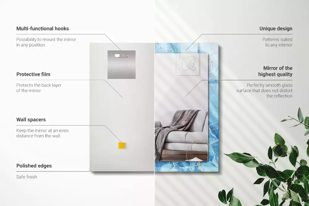 Rechthoekige spiegel met bedrukte lijst Blauw marmerpatroon