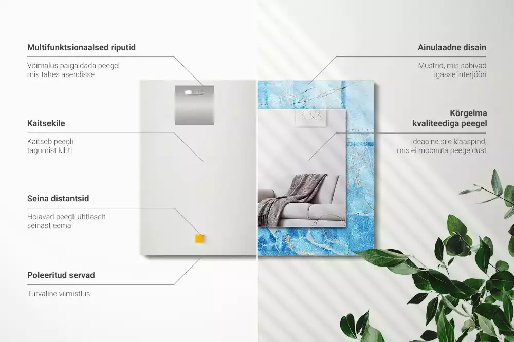 Rechthoekige spiegel met bedrukte lijst Blauw marmerpatroon