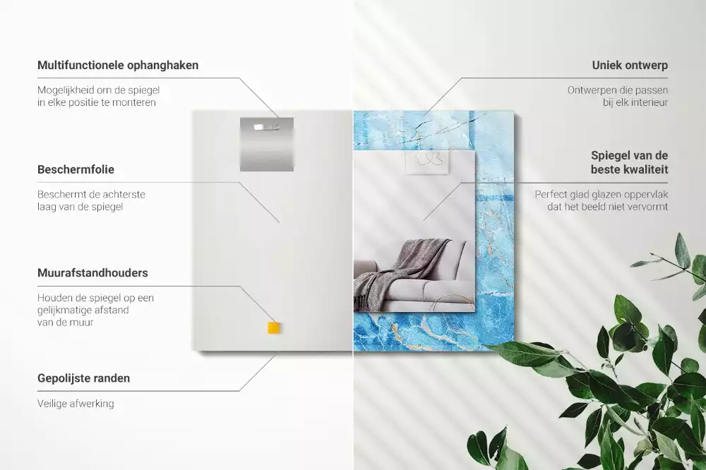 Rechthoekige spiegel met bedrukte lijst Blauw marmerpatroon